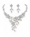 EVER FAITH Wedding Flower Cluster Simulated Pearl Necklace Earrings Set Clear Austrian Crystal - CH11K4KON8D