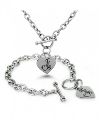 Stainless Steel Letter J Initial Floral Monogram Heart Charm Bracelet & Necklace - CM12N2JQAVF