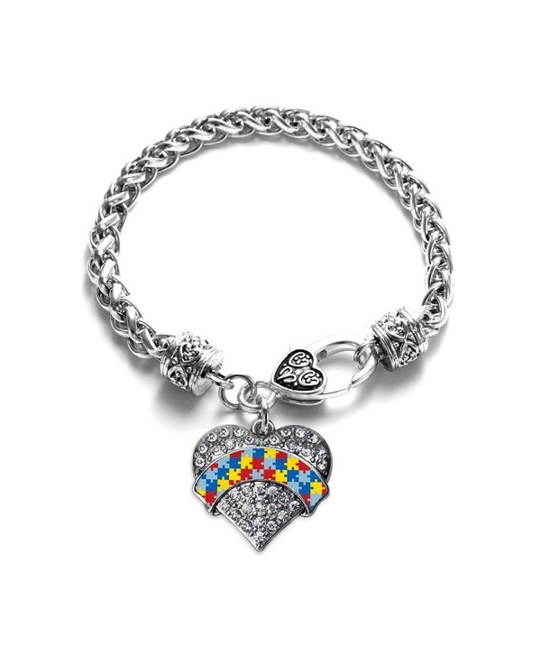Autism Awareness Pave Heart Charm Bracelet Silver Plated Lobster Clasp Clear Crystal Charm - CK123HZKDN5