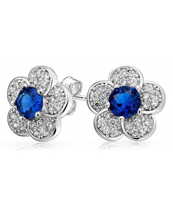 Bling Jewelry Simulated Sapphire September Birthstone Flower CZ Stud earrings Rhodium Plated 12mm - CW11M935TL3