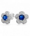 Bling Jewelry Simulated Sapphire September Birthstone Flower CZ Stud earrings Rhodium Plated 12mm - CW11M935TL3