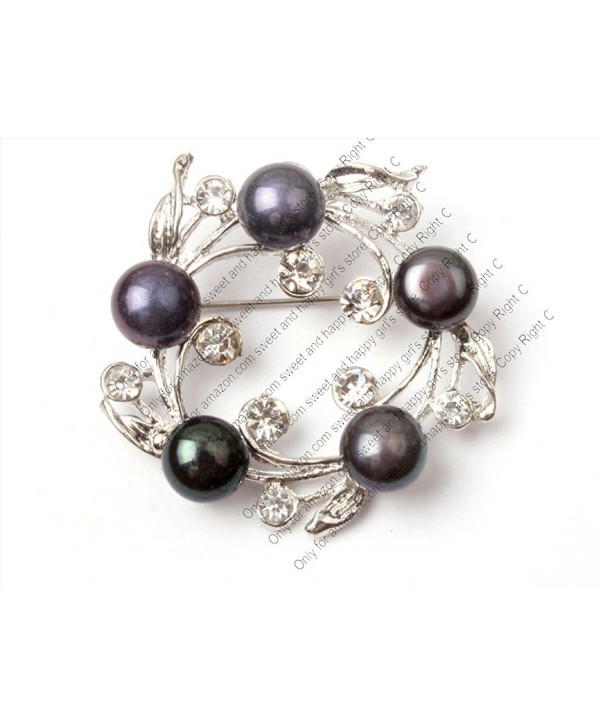 Purple Freshwater Cultured Pearl White Gold Plated Brooch Pin 30x35mm - Black02 - C1118TFJ6ZP