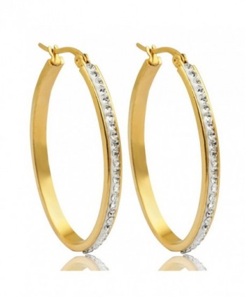 Anni Coco 18K Gold Plated Stainless Steel Clear Crystal Inlay Round Hoop Earrings(40 mm-60 mm) - CO188WIHRQM