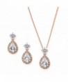 Mariell Rose Gold CZ Pear Shaped Necklace and Earrings Set - Great Wedding Jewelry for Brides & Bridesmaids - CU12JGUEQLZ