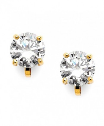 Mariell 14KT Gold-Plated 2 Carat CZ Clip-On Earrings - 8mm Round-Cut Solitaire Cubic Zirconia Studs - CG11X9D7965