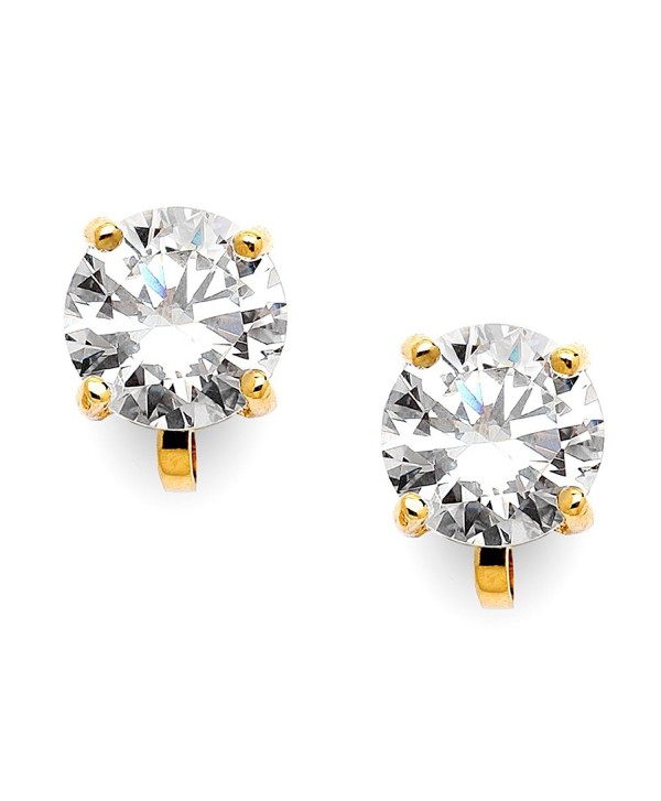 Mariell 14KT Gold-Plated 2 Carat CZ Clip-On Earrings - 8mm Round-Cut Solitaire Cubic Zirconia Studs - CG11X9D7965