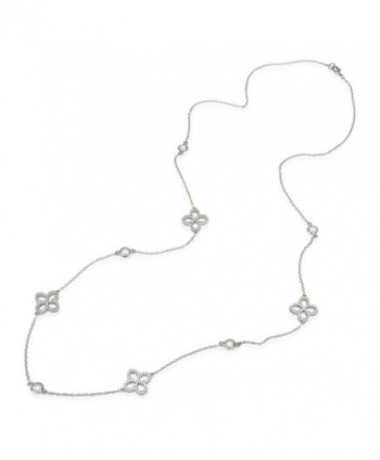 Pave CZ Flower Charm with CZ chess cut Two Tone Long Strand Necklace 36" - Silver Tone Only - C112MZR2MKF