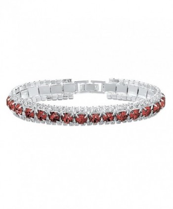 Round Simulated Birthstone Accent Silvertone Tennis Bracelet 7" - July - Simulated Ruby - CQ11Q7RXOKZ