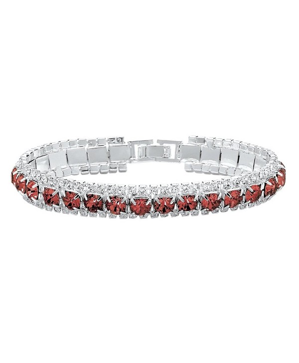 Round Simulated Birthstone Accent Silvertone Tennis Bracelet 7" - July - Simulated Ruby - CQ11Q7RXOKZ