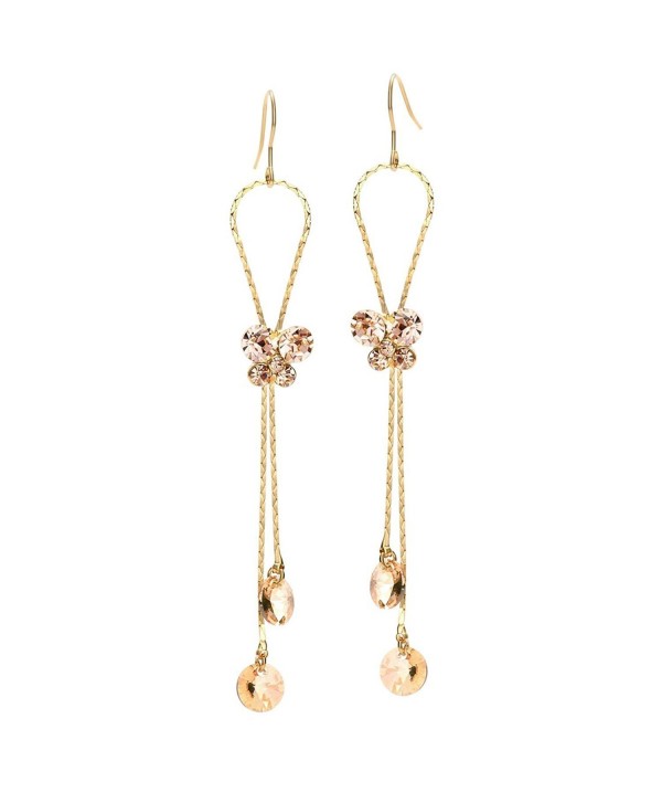 Neoglory 14k Gold Plated Rhinestone Yellow Drop Dangle Earring- Brown - CQ11QSYO0HD