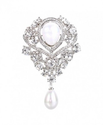 FANZE Women's Simulated Pearl Austrian Crystal Double Teardrop Nobleness Wedding Bridal Brooch - CG183NAGE94