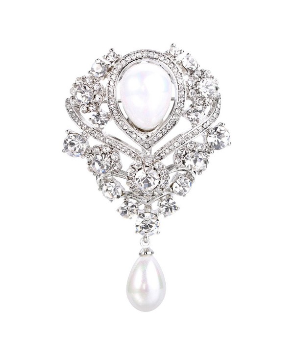 FANZE Women's Simulated Pearl Austrian Crystal Double Teardrop Nobleness Wedding Bridal Brooch - CG183NAGE94