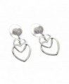 Sterling Silver Rhodium Plated Double Heart Dangling Earrings With Cz Stud Heart Accent - CW11GX1UPXT