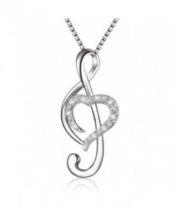 925 Sterling Silver Music Note Love Heart Necklace Pendant- Box Chain 18" - C0184Q5TS0I
