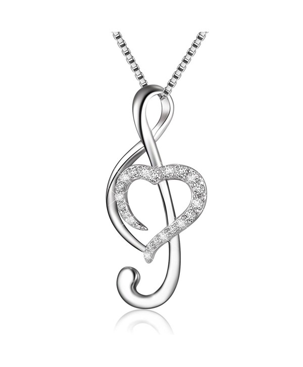 925 Sterling Silver Music Note Love Heart Necklace Pendant- Box Chain 18" - C0184Q5TS0I