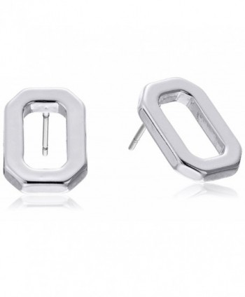 T Tahari Polished Open Rectangle Stud Earrings - Silver - CJ12K60CDPP