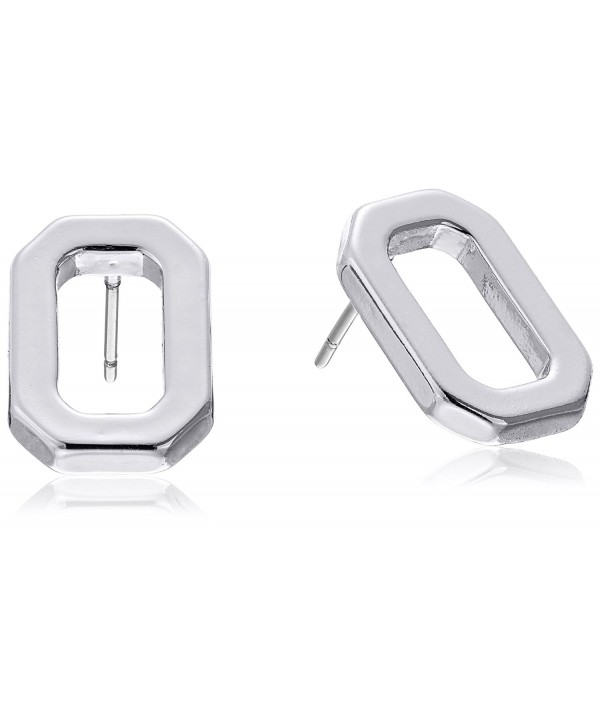 T Tahari Polished Open Rectangle Stud Earrings - Silver - CJ12K60CDPP