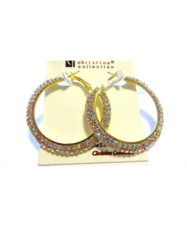Crystal Iridescent Rhinestone Hoop Earrings 2 Inch Hoops Crystal Gold tone Hoop Earrings - CP12E6IWS3P
