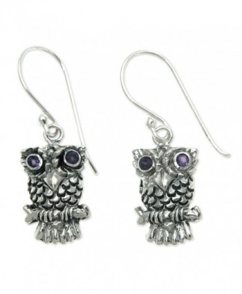 NOVICA Sterling Silver Owl Dangle Earrings with Amethyst Eyes- 'Baby Owl' - C611G3XHFH1