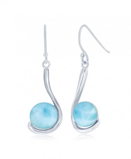 Sterling Silver High Polish Round Natural Larimar In Swirl Design Earrings - CK186OK0Q6S