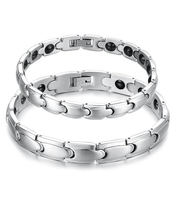 Feraco Mens Women Titanium Stainless Steel Magnetic Therapy Bracelet Healing Arthritis Sleek Cuff Wristbands - CT12E3JVH43