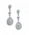 Mariell Vintage Etched Cubic Zirconia Bridal Earrings - Genuine Antique Platinum Plated Wedding Dangles - CZ121T31DGD