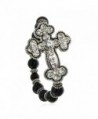 PammyJ Silvertone Clear Crystal Large Cross on Black Beaded Stretch Bracelet - CU12O7S928L
