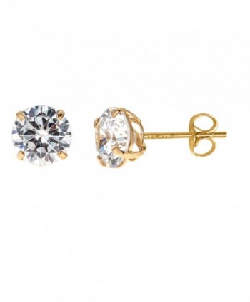 14k Solid Yellow Gold 7mm Cubic Zirconia Stud Earrings 3ct Basket Setting - C4119CU76TT