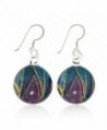 925 Sterling Silver Hand Painted Murano Glass Multi-colored Peacock Feather Round Dangle Earrings - C511WFH1MJL