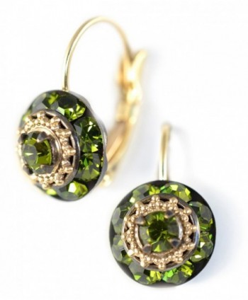 Clara Beau Elegant Green Olive Medium Rhondel swarovski crystal LeverBack earrings E149 GoldTone - Olive - CF17YIUH6T3