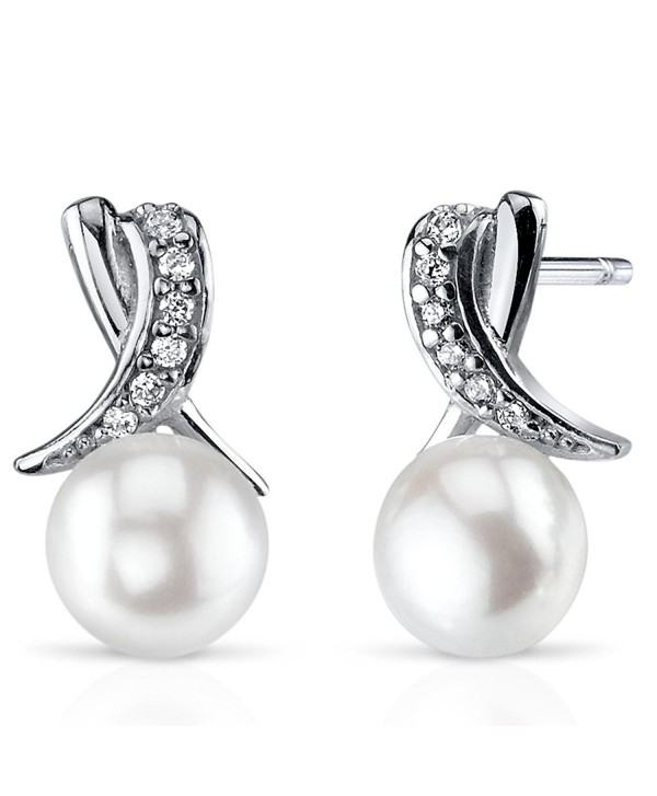 Ribbon Design 6.5mm Freshwater Cultured Pearl Earrings Sterling Silver - CP12NERVMQD
