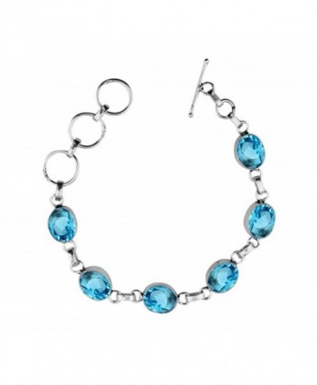 Genuine & Created Gemstone 925 Sterling Silver Overlay Handmade Fashion Bracelet Jewelry - Blue Topaz Quartz - C71867AN4C8