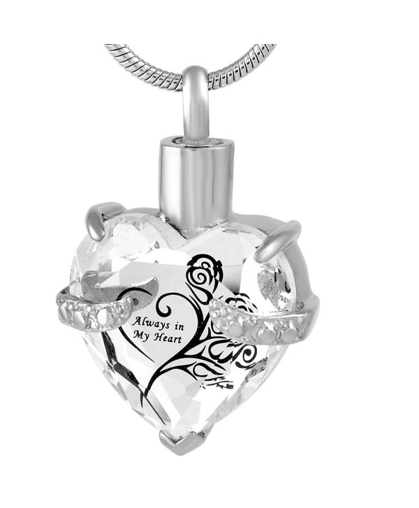 Always In My heart Crystal Necklace Stainless Steel Cremation Ashes Pendant Memorial Cremation Jewelry - CR1840Q3WTS