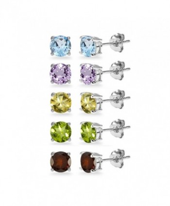 5-Pair Set Sterling Silver Amethyst- Blue Topaz- Citrine- Garnet & Peridot 5mm Round Stud Earrings - CV1889XE3EO