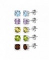 5-Pair Set Sterling Silver Amethyst- Blue Topaz- Citrine- Garnet & Peridot 5mm Round Stud Earrings - CV1889XE3EO