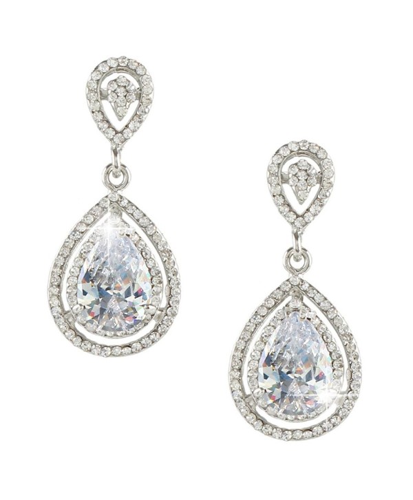 EVER FAITH Silver-Tone Wedding Teardrop Classic Earrings Clear CZ Crystal - CT11O5L2KRX