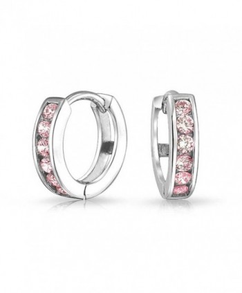 Bling Jewelry Simulated Pink Topaz CZ Sterling Silver Huggie Hoop Earrings - C511I35UEKH