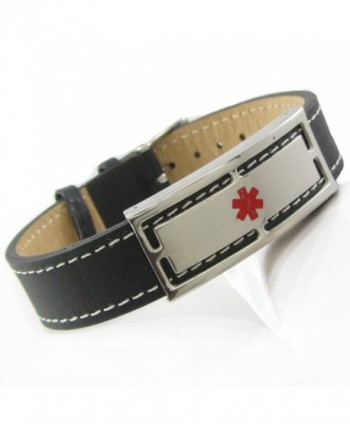 MyIDDr - Pre-Engraved & Customized Sulfa Allergy Black Leather Medical ID Bracelet- Wrist Sz: 7"-8.25" - C411BKWAMV5