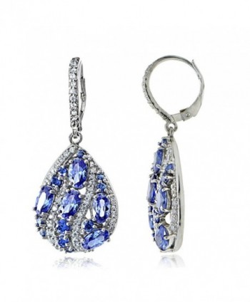 Sterling Silver Simulated Tanzanite and Cubic Zirconia Teardrop Dangle Earrings - C712MZ6Z9DC