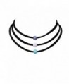 3PCS Natural Turquoise Bead Choker Necklace Set Handmade Leather Wrap Bracelet for Women Girls - CC185X9I60A