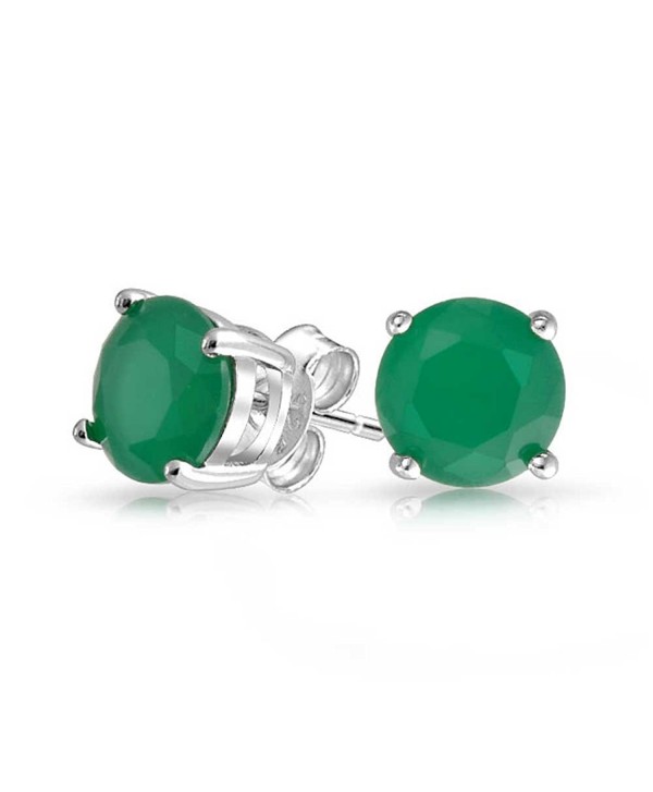 Bling Jewelry Round CZ Simulated Jade Stud earrings 925 Sterling Silver 7mm - CF11HNTZBVL