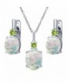 4.87 Ct Oval Cabochon White Simulated Opal Green Peridot 925 Sterling Silver Pendant Earrings Set - C4126E719NL