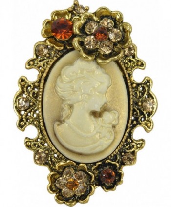 Gyn&Joy Old Style Cameo Lady Maiden Flower Crystal Rhinestone Pin Brooch BZ004 - C217Z39ZARW