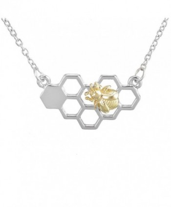 MJARTORIA Silver Color Bee Honeycomb Pendant Collar Necklace - CG12GMSIGJ7
