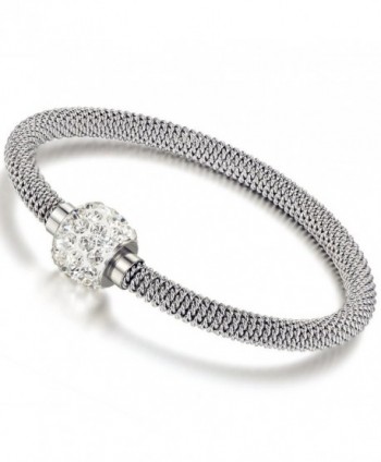 Flongo Women's Stainless Steel Glitter Disco Ball Pendant Mesh Chain Charm Cuff Bracelet Bangle- 7.7 inch - CS1225D44J9