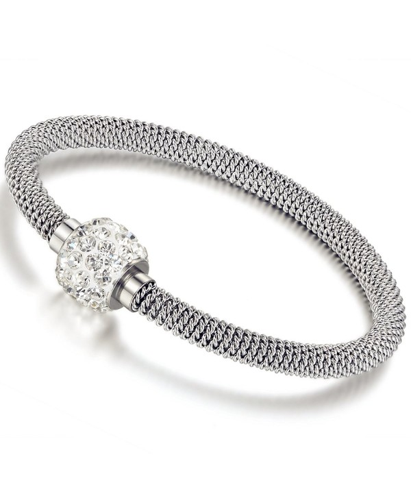 Flongo Women's Stainless Steel Glitter Disco Ball Pendant Mesh Chain Charm Cuff Bracelet Bangle- 7.7 inch - CS1225D44J9