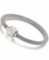 Flongo Women's Stainless Steel Glitter Disco Ball Pendant Mesh Chain Charm Cuff Bracelet Bangle- 7.7 inch - CS1225D44J9