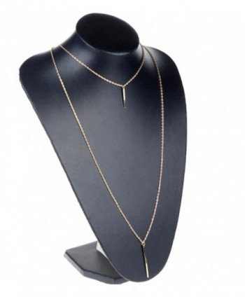 JY Jewelry Gold-Plated Double Layer Bar Pendant Long Chain Necklace - CA11VM1MPHJ
