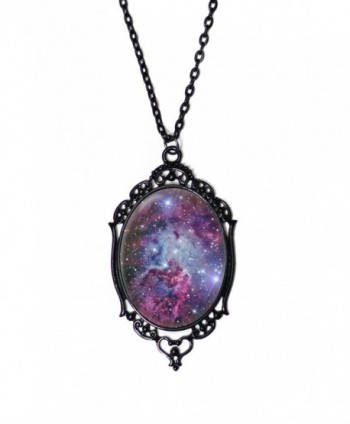 Purple Galaxy Cameo Necklace with Ornate Black Frame on 18" Chain - CH12OBP65F0