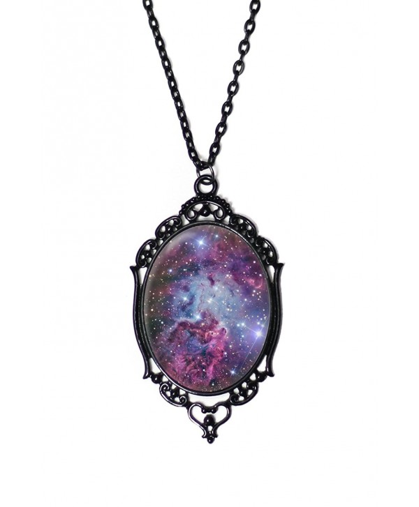 Purple Galaxy Cameo Necklace with Ornate Black Frame on 18" Chain - CH12OBP65F0